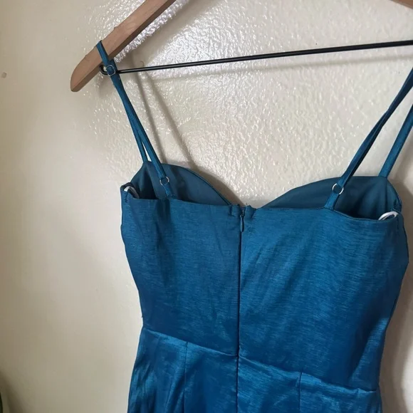 Lulus | Brilliant Flirt Teal Blue Taffeta Bustier Mini Bodycon Dress - Picture 7 of 7